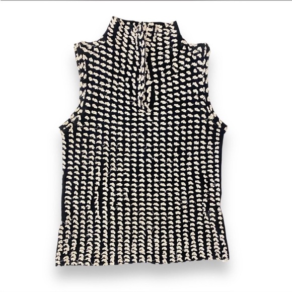 Issey Miyake Haat Heart 90s Black & White Textured Sleeveless Collar Top sz S - Picture 1 of 5